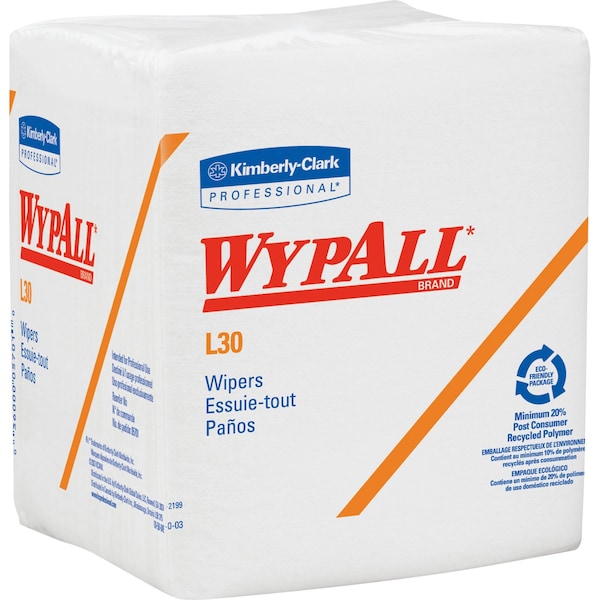 Kimberly-Clark Professional Dry Wipe, L30, 1/4 Fold, Moderate Absorbency, Good Wet Strength, White, 05812, 12 PK - 05812
