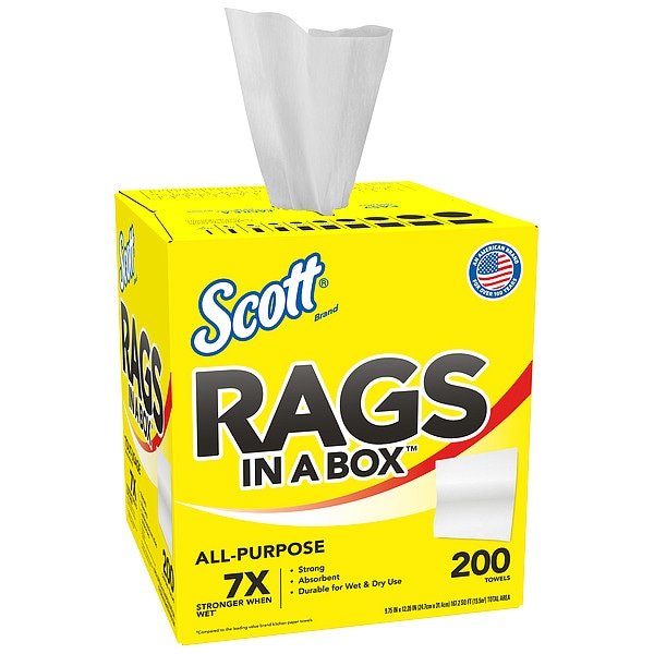 Kimberly-Clark Professional Scott Rags in A Box (75260), White, 200 Shop Towels / Box - 75260