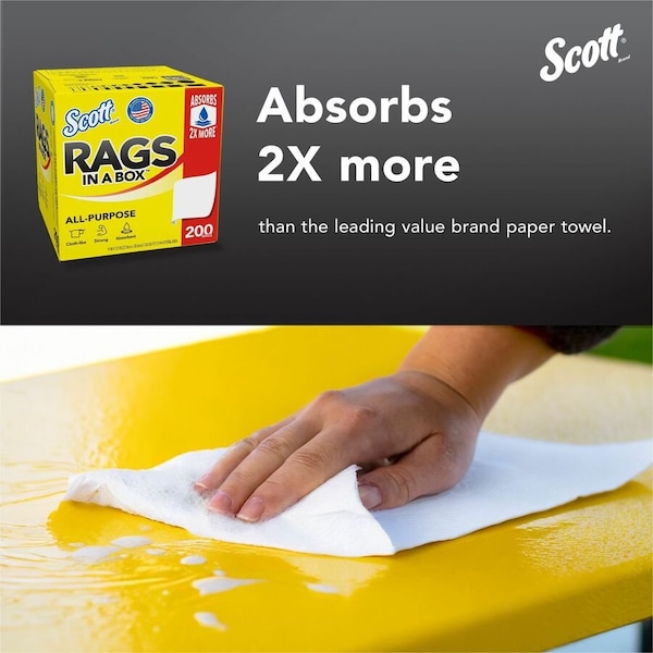 Kimberly-Clark Professional Scott Rags in A Box (75260), White, 200 Shop Towels / Box - 75260