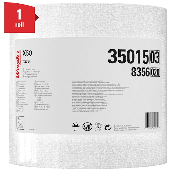 Kimberly-Clark Professional WypAll General Clean X50 Cleaning Cloths (35015), Strong For Extended Use, Jumbo Roll, White - 35015