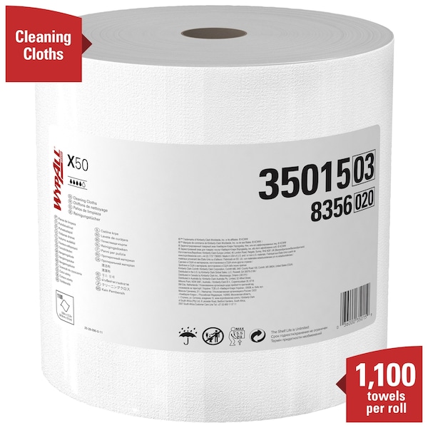 Kimberly-Clark Professional WypAll General Clean X50 Cleaning Cloths (35015), Strong For Extended Use, Jumbo Roll, White - 35015