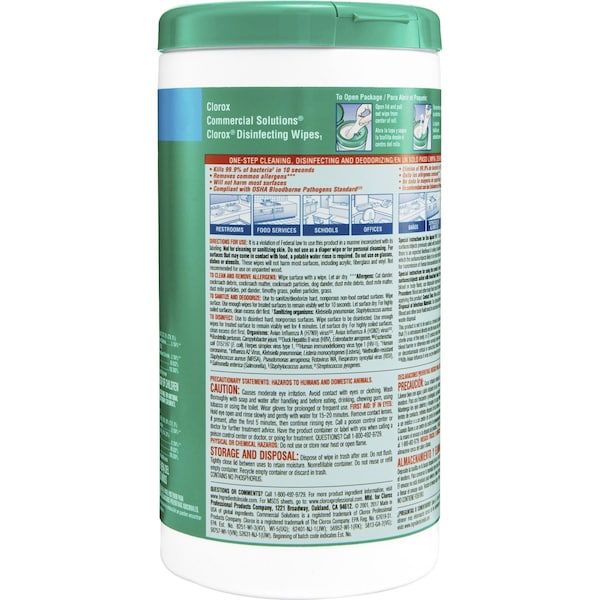 Clorox Disinfecting Wipes, 75 Wipe Canister, 7 in x 8 in Wipes, Fresh, White, 6 Pack - 15949