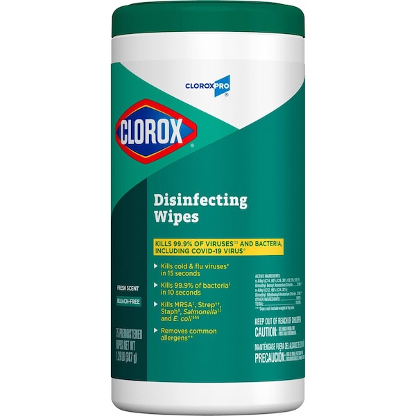 Clorox Disinfecting Wipes, 75 Wipe Canister, 7 in x 8 in Wipes, Fresh, White, 6 Pack - 15949