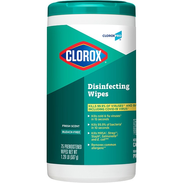 Clorox Disinfecting Wipes, 75 Wipe Canister, 7 in x 8 in Wipes, Fresh, White, 6 Pack - 15949