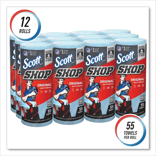 Scott Scott Shop Towels Original (75147), Blue, (55 Towels/Roll, 12 Rolls/Case, 660 Towels/Case) - 75147