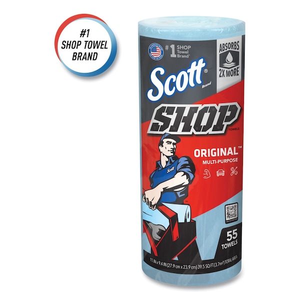 Scott Scott Shop Towels Original (75147), Blue, (55 Towels/Roll, 12 Rolls/Case, 660 Towels/Case) - 75147