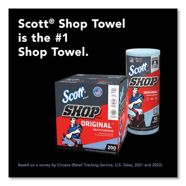 Scott Scott Shop Towels Original (75147), Blue, (55 Towels/Roll, 12 Rolls/Case, 660 Towels/Case) - 75147