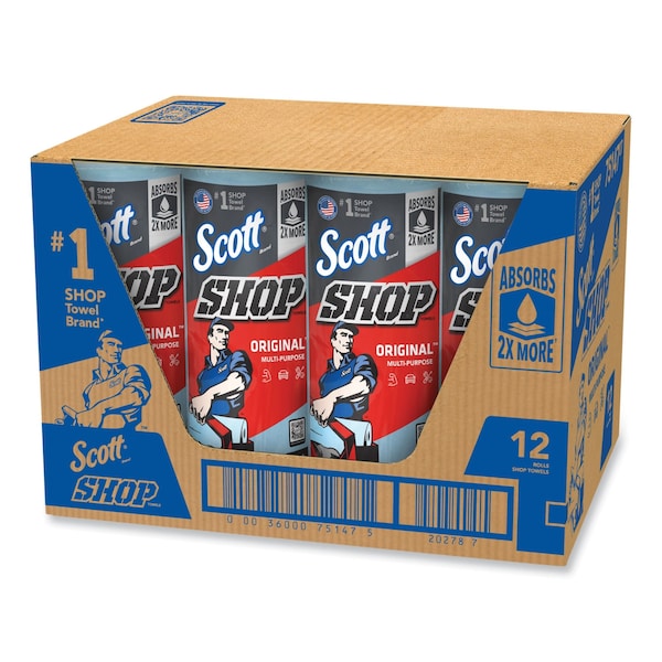Scott Scott Shop Towels Original (75147), Blue, (55 Towels/Roll, 12 Rolls/Case, 660 Towels/Case) - 75147