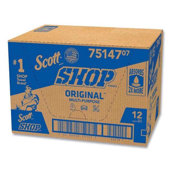Scott Scott Shop Towels Original (75147), Blue, (55 Towels/Roll, 12 Rolls/Case, 660 Towels/Case) - 75147
