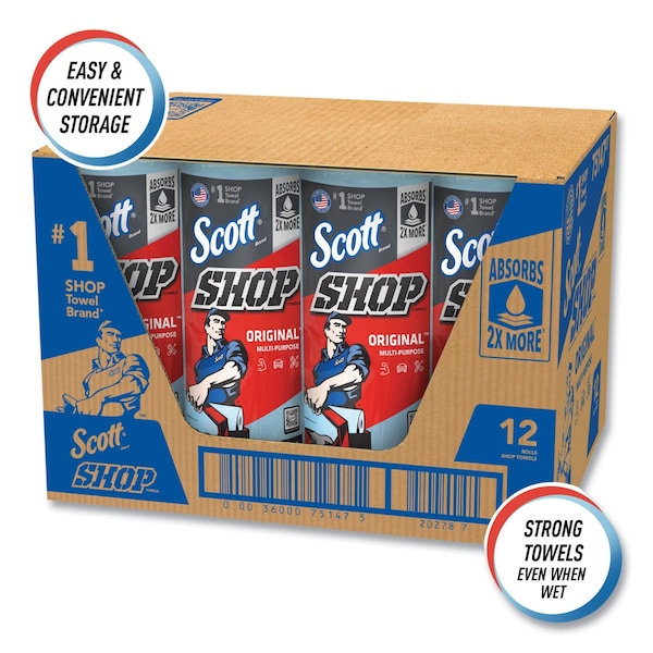 Scott Scott Shop Towels Original (75147), Blue, (55 Towels/Roll, 12 Rolls/Case, 660 Towels/Case) - 75147