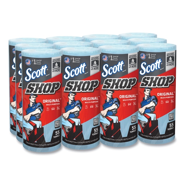 Scott Scott Shop Towels Original (75147), Blue, (55 Towels/Roll, 12 Rolls/Case, 660 Towels/Case) - 75147
