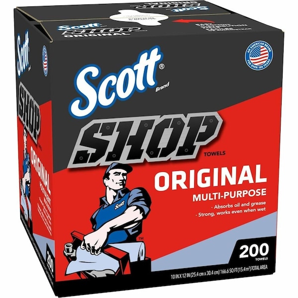 Scott Scott Shop Towels Original (75190), Blue, Pop-Up Dispenser Box, 10 in x 12 in, 200 Sheets / Box - 75190
