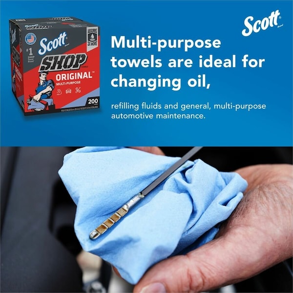 Scott Scott Shop Towels Original (75190), Blue, Pop-Up Dispenser Box, 10 in x 12 in, 200 Sheets / Box - 75190