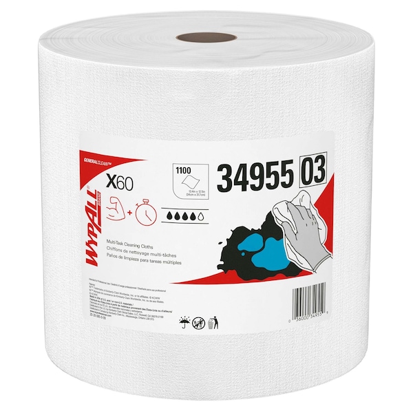 Kimberly-Clark Professional WypAll GeneralClean X60 Multi-Task Cleaning Cloths (34955), Jumbo Roll, Strong & Absorbent, White - 34955