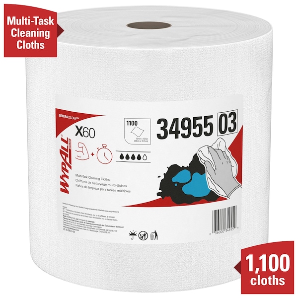 Kimberly-Clark Professional WypAll GeneralClean X60 Multi-Task Cleaning Cloths (34955), Jumbo Roll, Strong & Absorbent, White - 34955