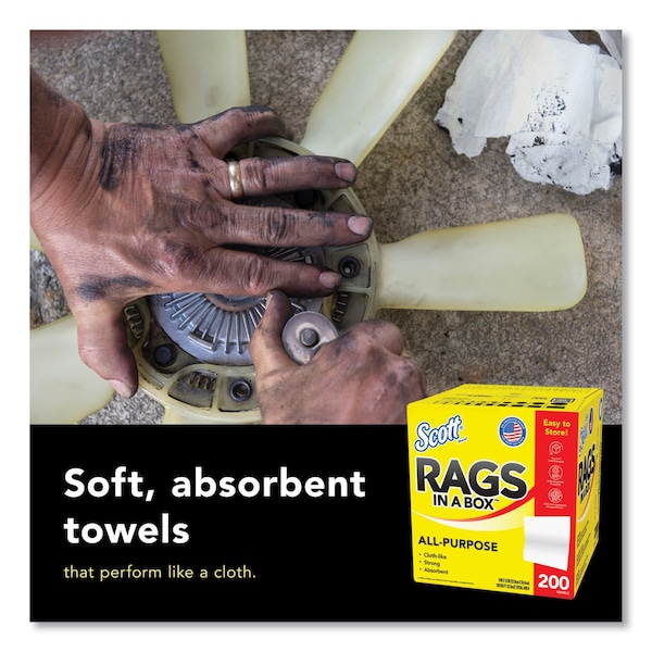Scott Scott Rags In A Box, Disposable Rags, Rinse & Reuse, Pop-Up Box, White, 200 Shop Towels/Box, 1600 PK - KCC 75260