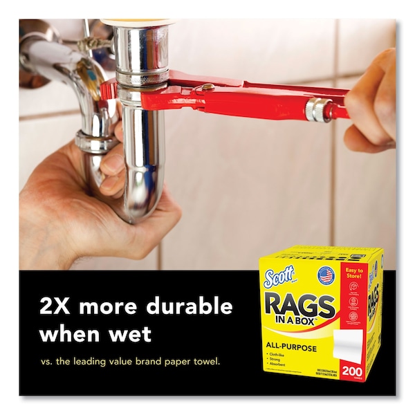 Scott Scott Rags In A Box, Disposable Rags, Rinse & Reuse, Pop-Up Box, White, 200 Shop Towels/Box, 1600 PK - KCC 75260