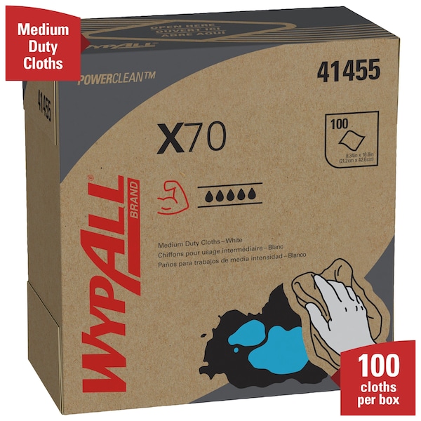 Kimberly-Clark Professional WypAll X70 Extended Use Reusable Cloths (41455), POP-UP Box, White, 100 sheets/Pck - 41455