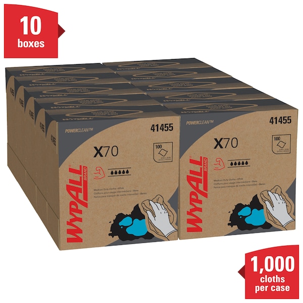 Kimberly-Clark Professional WypAll X70 Extended Use Reusable Cloths (41455), POP-UP Box, White, 100 sheets/Pck - 41455