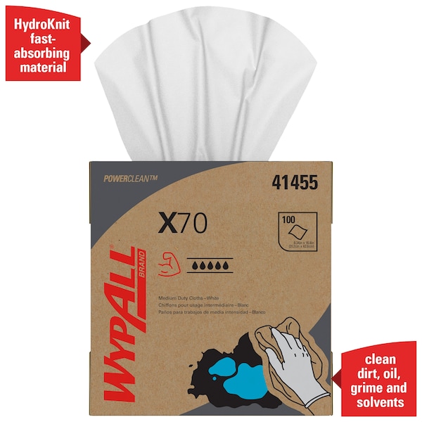 Kimberly-Clark Professional WypAll X70 Extended Use Reusable Cloths (41455), POP-UP Box, White, 100 sheets/Pck - 41455