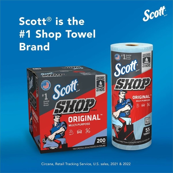 Kimberly-Clark Professional Scott Shop Towels Original (75190), Blue, Pop-Up Dispenser Box (200 Towels/Box, 8 Boxes/Case) - 75190