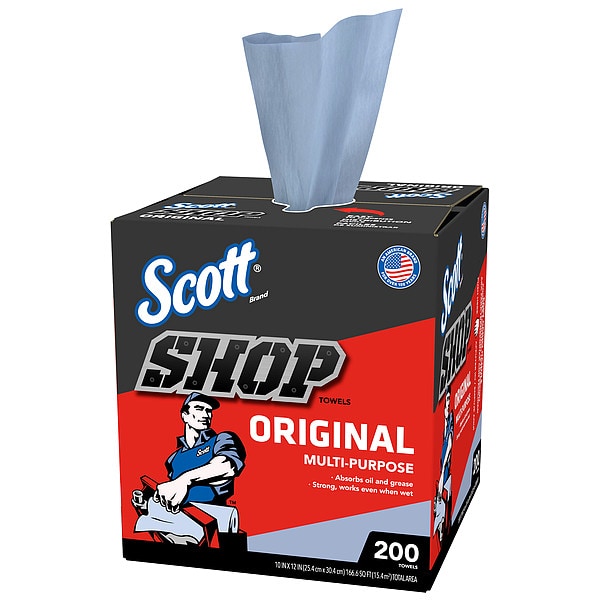 Kimberly-Clark Professional Scott Shop Towels Original (75190), Blue, Pop-Up Dispenser Box (200 Towels/Box, 8 Boxes/Case) - 75190