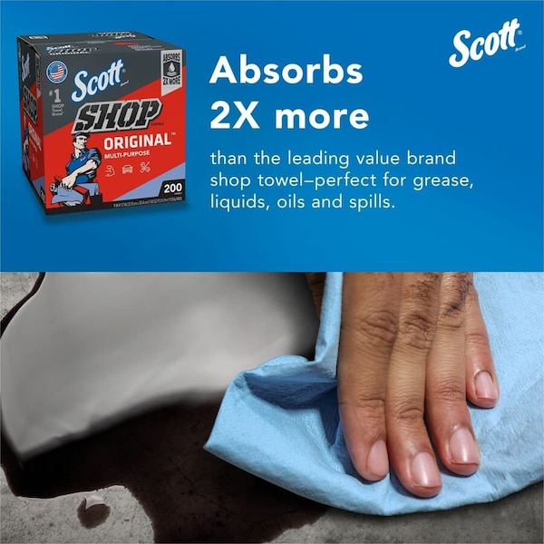 Kimberly-Clark Professional Scott Shop Towels Original (75190), Blue, Pop-Up Dispenser Box (200 Towels/Box, 8 Boxes/Case) - 75190