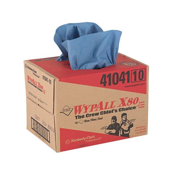 Kimberly-Clark Professional WypAll PowerClean X80 Heavy Duty Cloths (41041), Brag Box, Extended Use Towels, Blue - 41041