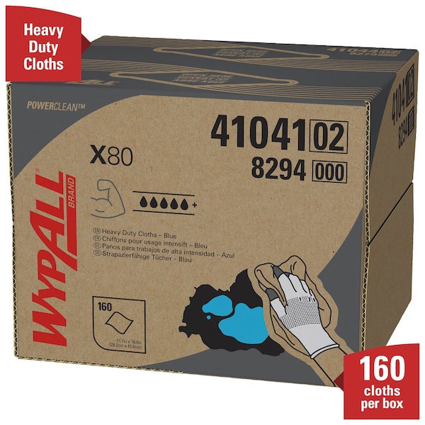 Kimberly-Clark Professional WypAll PowerClean X80 Heavy Duty Cloths (41041), Brag Box, Extended Use Towels, Blue - 41041