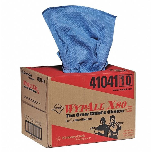 Kimberly-Clark Professional WypAll PowerClean X80 Heavy Duty Cloths (41041), Brag Box, Extended Use Towels, Blue - 41041