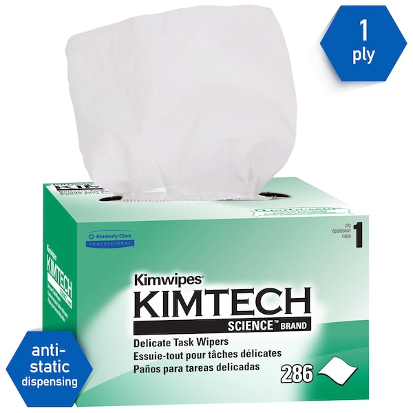 Kimberly-Clark Professional Kimwipes Delicate Task Kimtech Science Wipers 34155 White 1-Ply 60 Pop-Up Box 286 - 34155