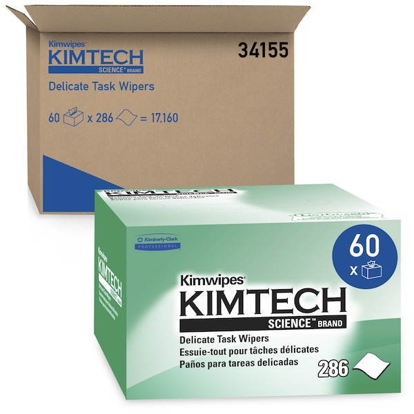 Kimberly-Clark Professional Kimwipes Delicate Task Kimtech Science Wipers 34155 White 1-Ply 60 Pop-Up Box 286 - 34155