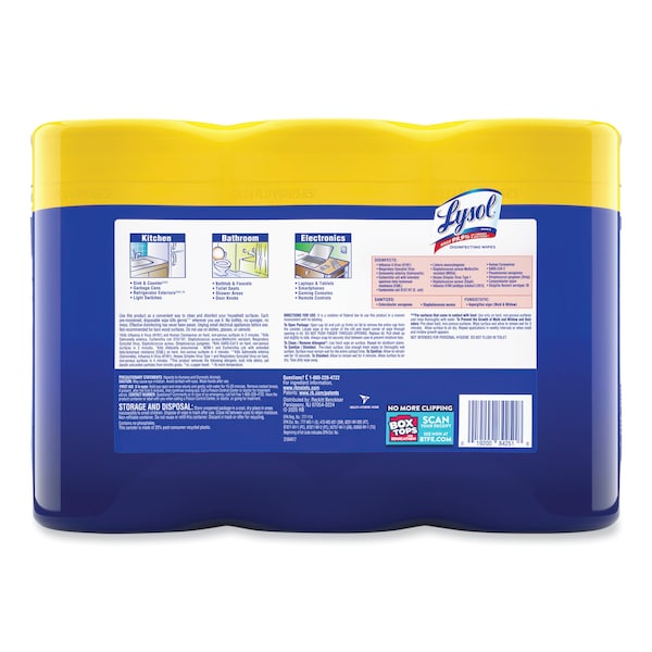 Lysol Disinfecting Wipes, 80 Wipe Canister, 7x8 in Wipes, Nonwoven Fiber, Lemon & Lime Blossom, 6 Pack - REC 84251