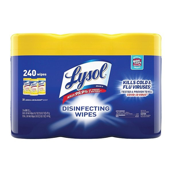 Lysol Disinfecting Wipes, 80 Wipe Canister, 7x8 in Wipes, Nonwoven Fiber, Lemon & Lime Blossom, 6 Pack - REC 84251