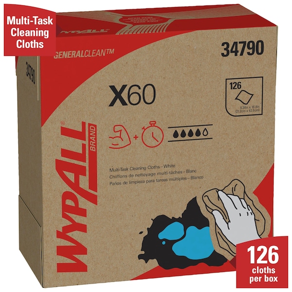 Kimberly-Clark Professional Wypall GeneralClean X60 Multi-Task Cleaning Cloths, 34790, Pop-Up Box, White - 34790