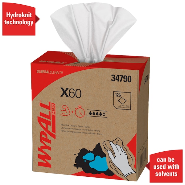 Kimberly-Clark Professional Wypall GeneralClean X60 Multi-Task Cleaning Cloths, 34790, Pop-Up Box, White - 34790