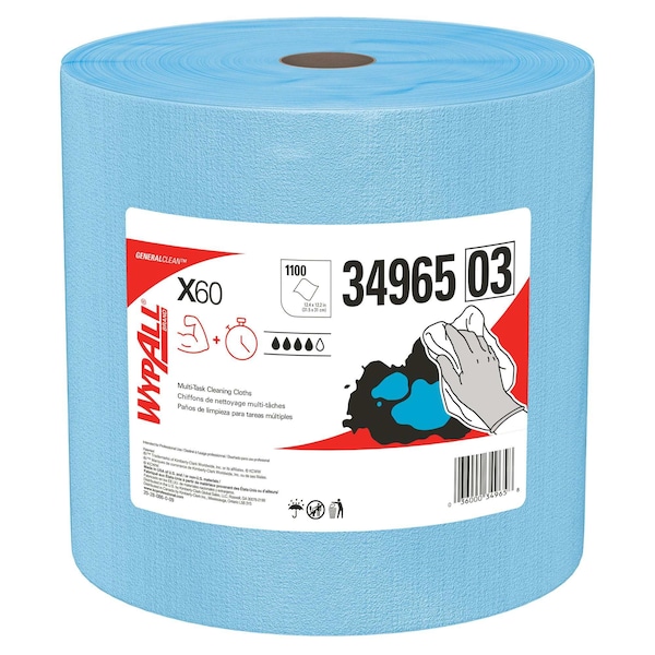 Kimberly-Clark Professional WypAll GeneralClean X60 Multi-Task Cleaning Cloths (34965), Jumbo Roll, Strong & Absorbent, Blue - 34965