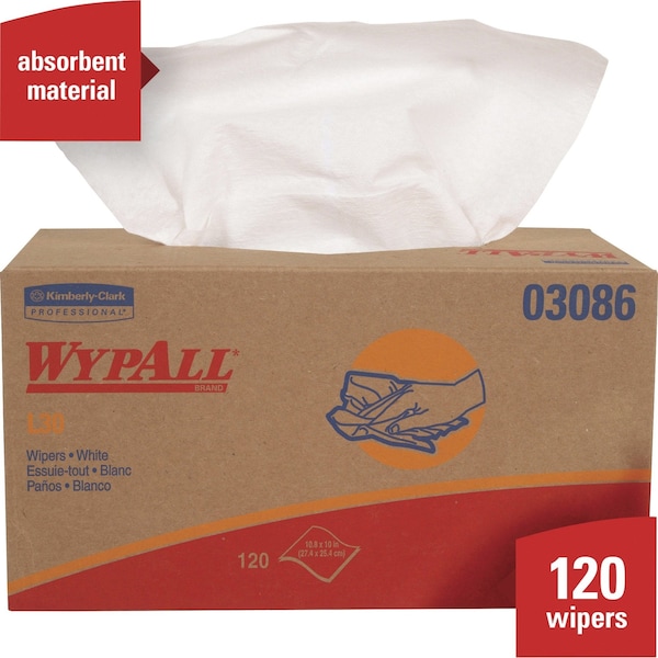 Kimberly-Clark Professional WypAll General Clean L30 Heavy Cleaning Towels (03086), Strong & Soft Wipes, Pop-UP Box, White, 10 - 03086