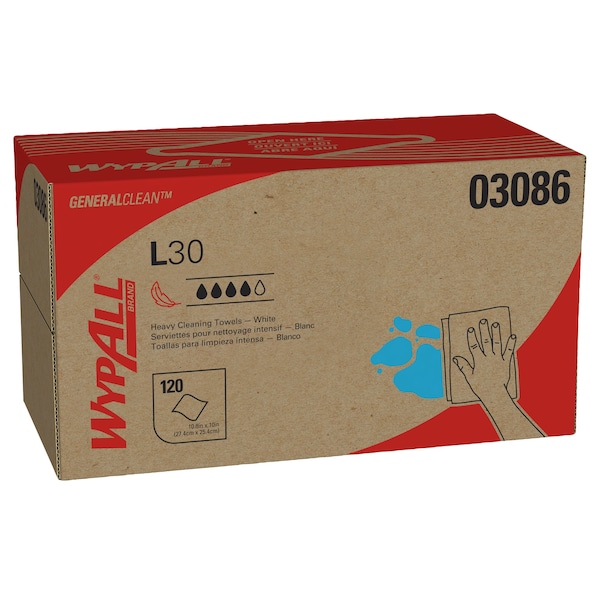 Kimberly-Clark Professional WypAll General Clean L30 Heavy Cleaning Towels (03086), Strong & Soft Wipes, Pop-UP Box, White, 10 - 03086