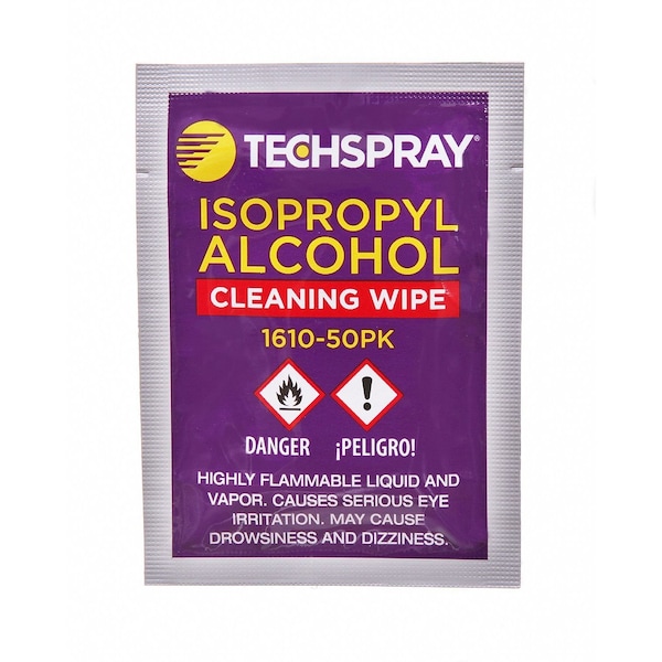 Techspray General Purpose Cleaner Wipes, Packet, Cloth, 50 Wipes, 5 1/2 in x 5 1/2 in, White, Unscented - 1610-50PK