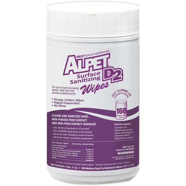 Best Sanitizers Sanitizing Wipes, 160 Wipe Canister, 9 1/2 in x 7 1/4 in, Unscented, White, 6 Pack - SSW0002