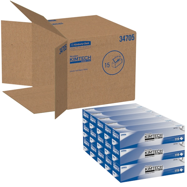 Kimberly-Clark Professional Kimwipes Delicate Task Wipers (34705), White, 2-Ply, 15 Pop-Up Boxes, 120 Sheets / Box - 34705