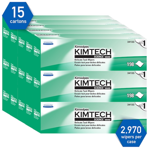 Kimberly-Clark Professional Kimwipes Delicate Task Wipes (34133), Pop-Up Box, White (198 Sheets/Box, 15 Boxes, 2,970 Sheets) - 34133