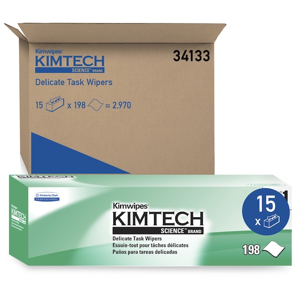 Kimberly-Clark Professional Kimwipes Delicate Task Wipes (34133), Pop-Up Box, White (198 Sheets/Box, 15 Boxes, 2,970 Sheets) - 34133