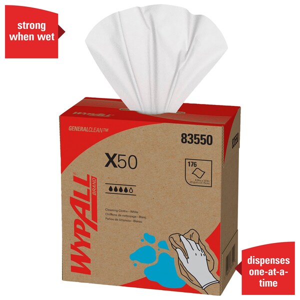 Kimberly-Clark Professional Dry Wipe, X50, Dispenser Box, Light Absorbency, Good Wet Strength, 83550, 10 PK - 83550