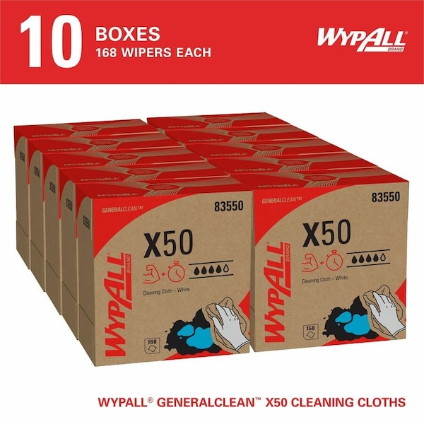 Kimberly-Clark Professional Dry Wipe, X50, Dispenser Box, Light Absorbency, Good Wet Strength, 83550, 10 PK - 83550