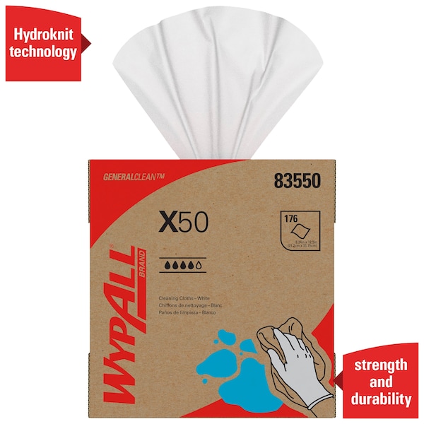 Kimberly-Clark Professional Dry Wipe, X50, Dispenser Box, Light Absorbency, Good Wet Strength, 83550, 10 PK - 83550