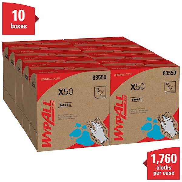 Kimberly-Clark Professional Dry Wipe, X50, Dispenser Box, Light Absorbency, Good Wet Strength, 83550, 10 PK - 83550