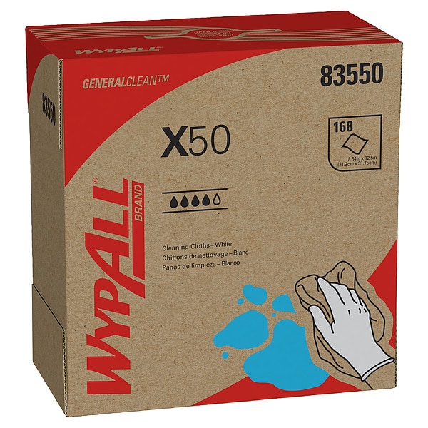 Kimberly-Clark Professional Dry Wipe, X50, Dispenser Box, Light Absorbency, Good Wet Strength, 83550, 10 PK - 83550