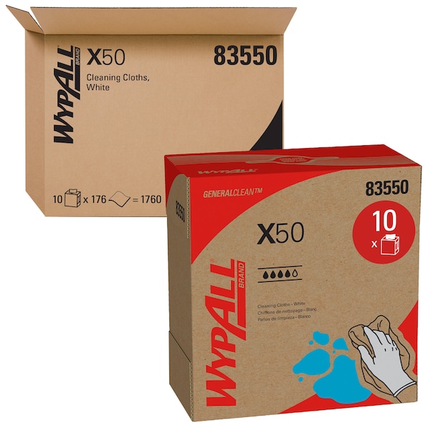 Kimberly-Clark Professional Dry Wipe, X50, Dispenser Box, Light Absorbency, Good Wet Strength, 83550, 10 PK - 83550